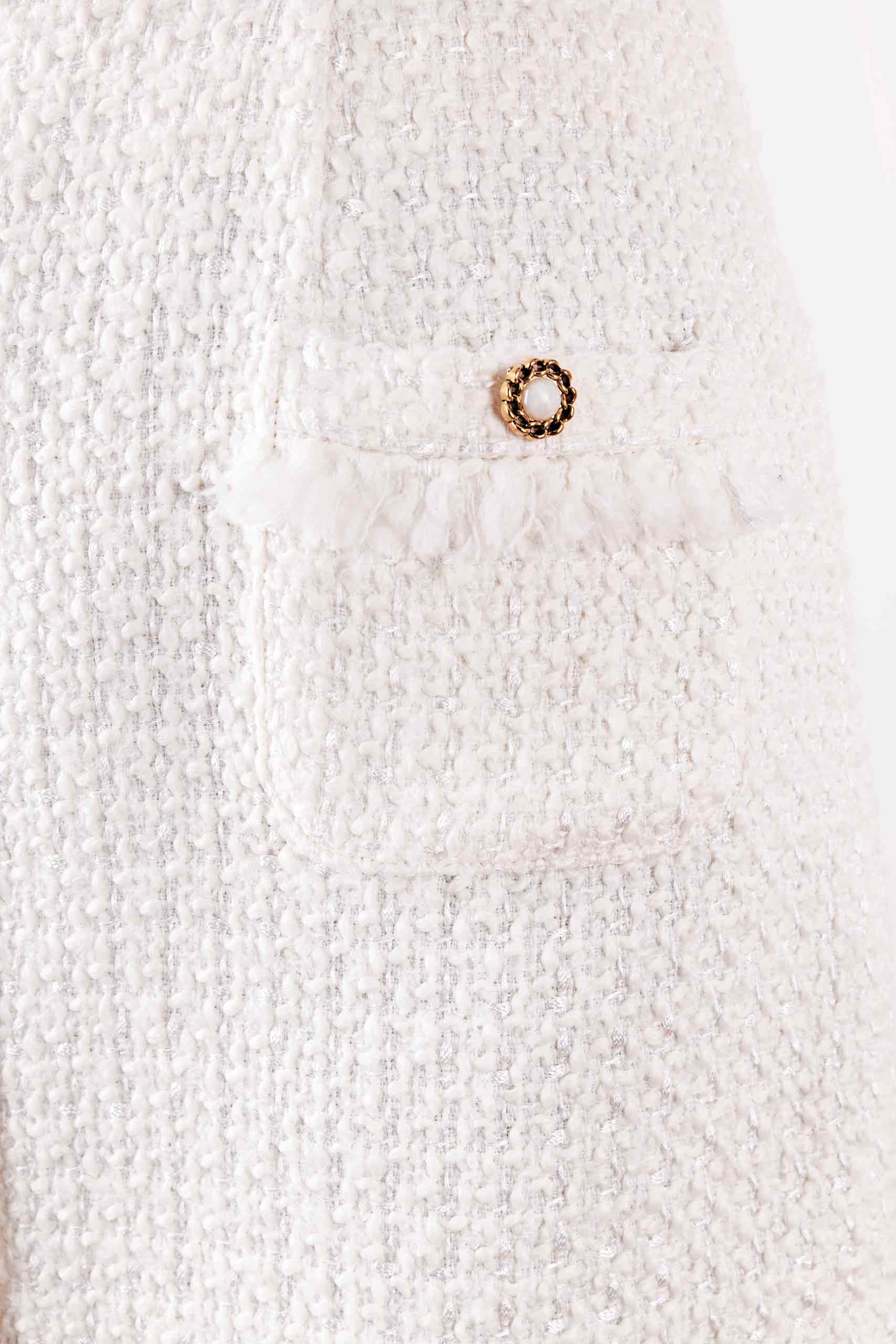 Boucle jacket in white – Fabric detail – Silvy Rowson