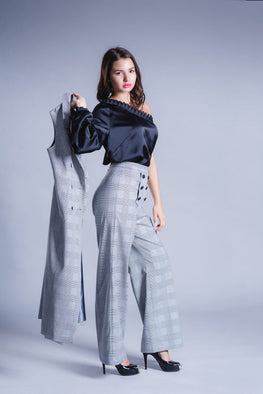 Pleated Off Shoulder Satin Blouse – Back view – Silvy Rowson