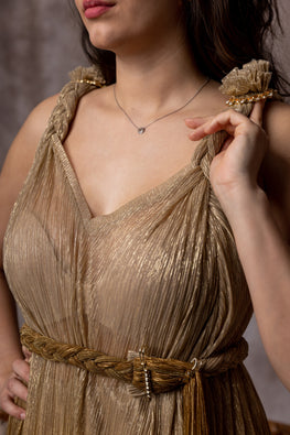 Gold Greek Style Dress – Back view – Silvy Rowson