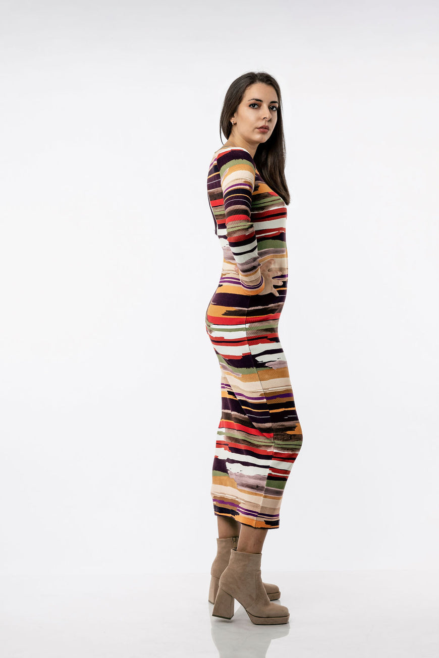 Women's dress in colorful stripes