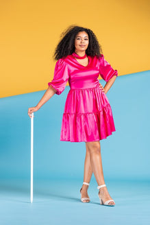 Dress with Buff sleeves - pink