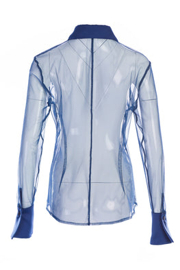 Retro style net shirt in blue – Back view – Silvy Rowson